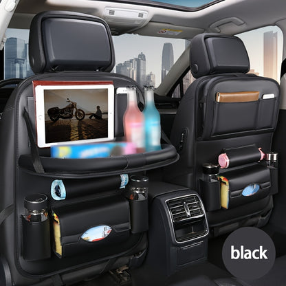 2pcs Upgrade Your Car Rides with This All-in-One Back Seat Organizer - Includes Foldable Table Tray, Kick Mats, Tissue Box, Cup Holder, Umbrella Holder, Laptop Table & Car Eating Tray