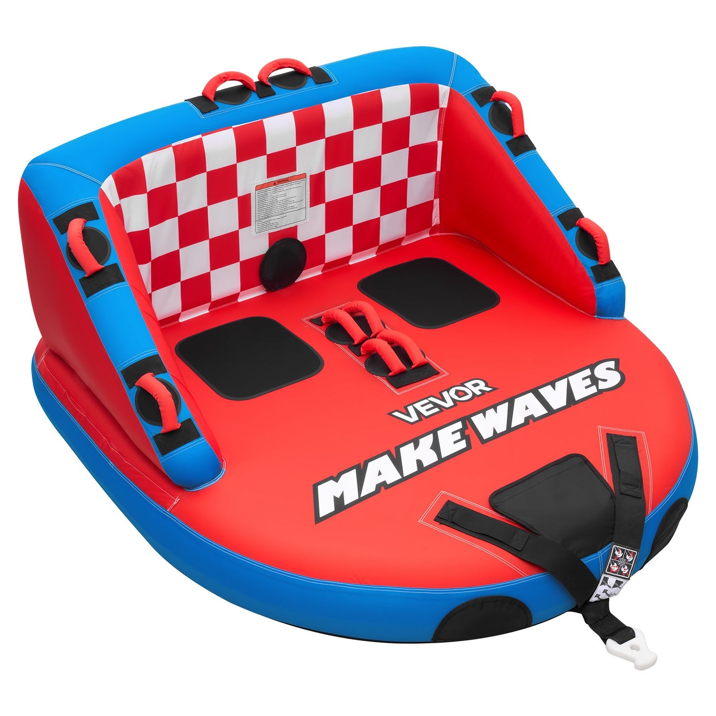 Towable Tube for Boating 2-Person – 340 lbs Inflatable D-Shape Boat Tube with Full Nylon Cover, Dual Tow Points, 10 Padded Handles & 2 Boarding Straps for Lake & River Water Sports