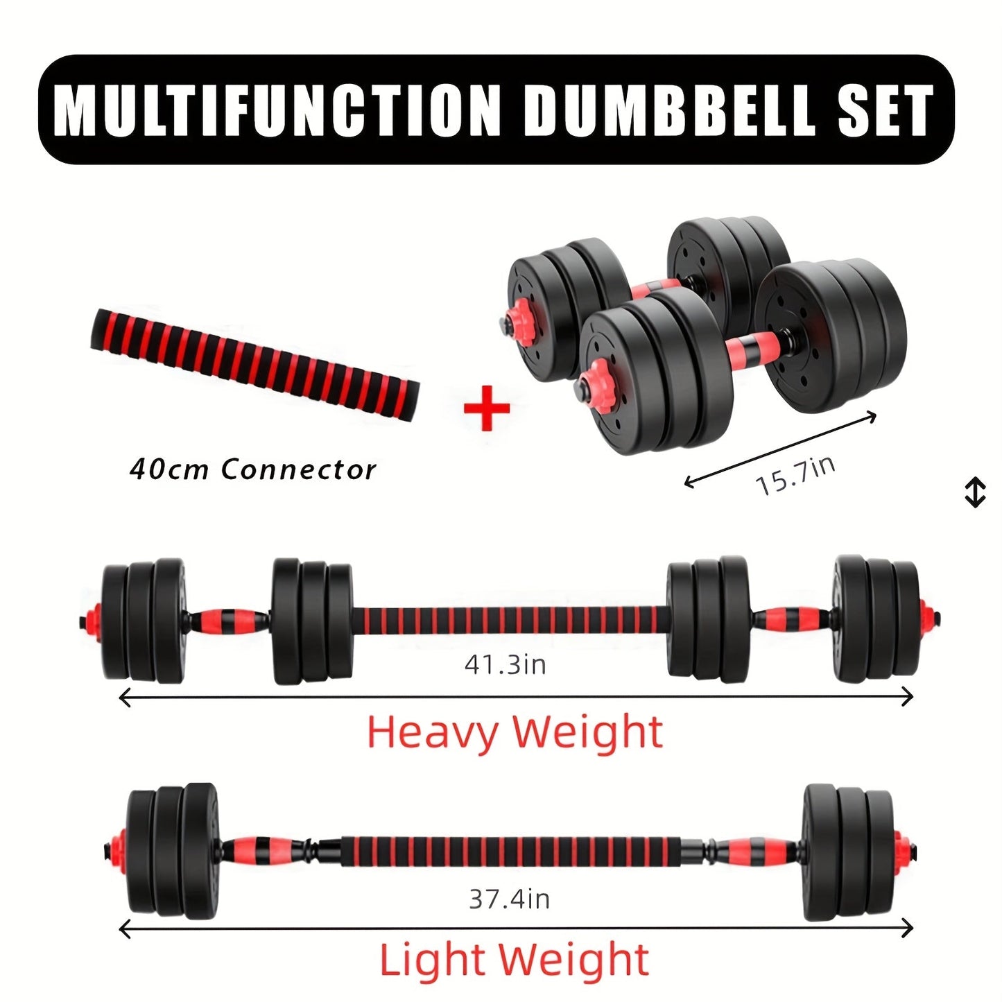 Adjustable Dumbbell Set 44lb | Men Women Free Weight Barbell with Thick Connecting Bumper Plates | Home Gym Strength Training Equipment Combo for Fitness Workout Black
