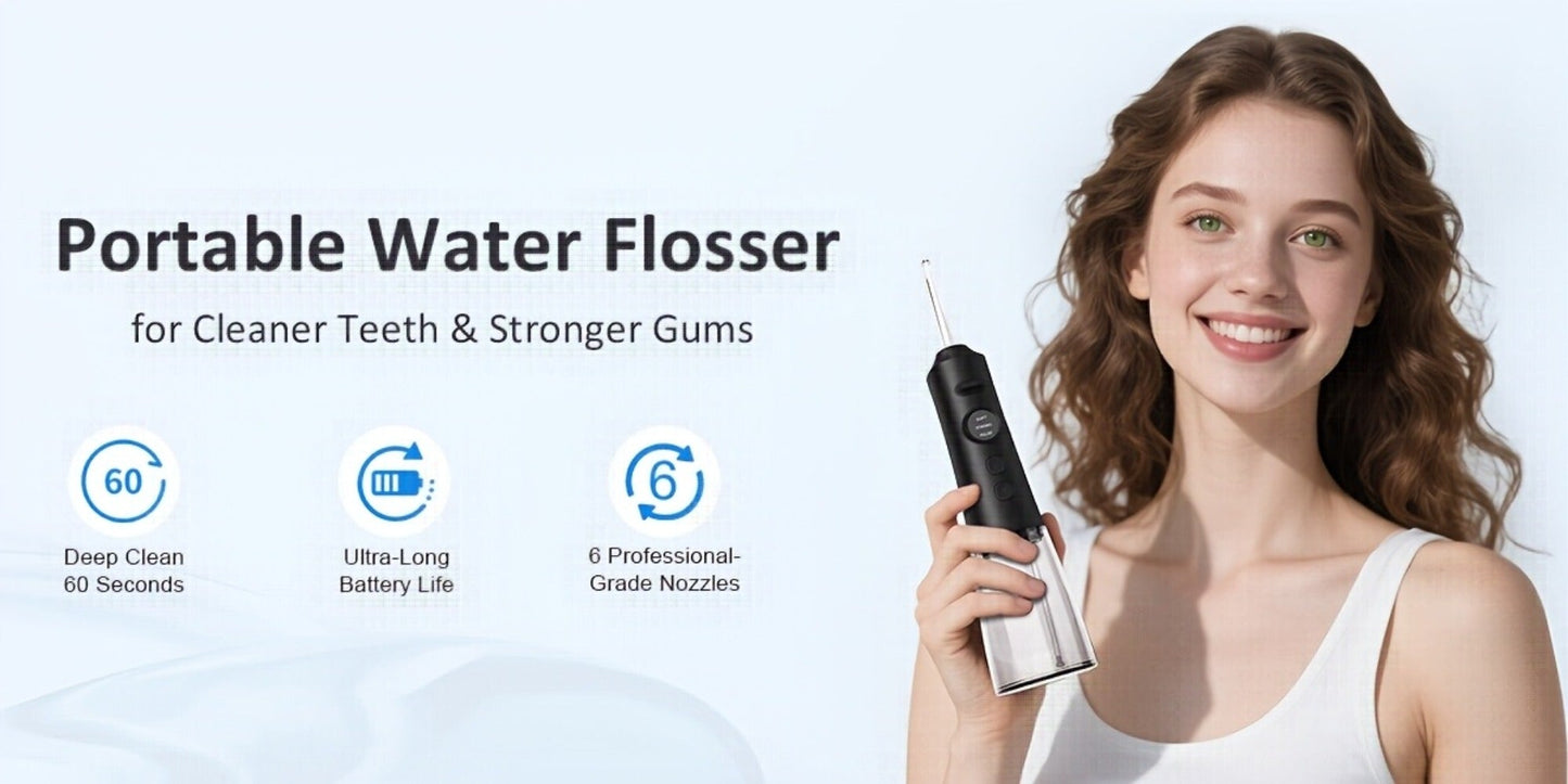 Water Flosser Cordless Oral Irrigator - Rechargeable Electric Dental Cleaner with 6 Interchangeable Nozzles, Adjustable Pressure Control, Plaque & Tartar Removal, USB Powered, Portable for Home & Travel Use