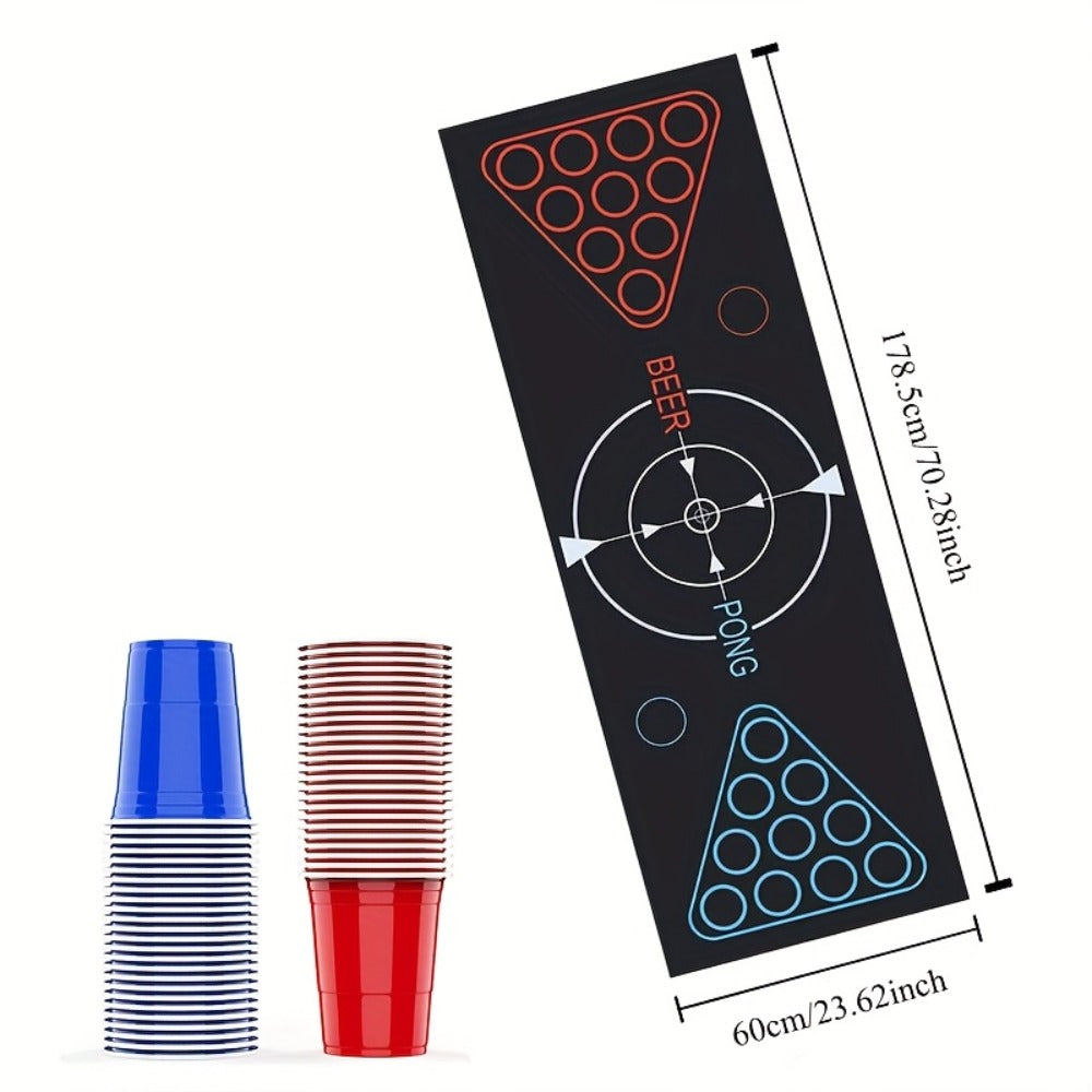 Beer Pong Set with Table Mat 12 Red Cups 12 Blue Cups & 24 Ping Pong Balls – Complete Adult Drinking Party Game for Game Night Couples Friends Bar, Christmas Valentine's Day Birthday Gift