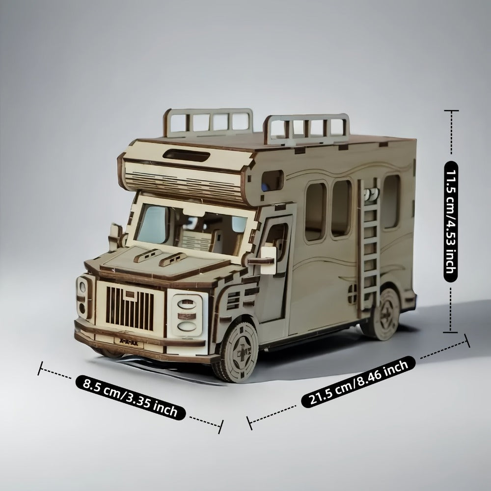 Wooden RV Model Kit – 3D Puzzle Camping Car DIY Assembly Building Toy for Adults & Teens, Laser-Cut Motorhome Craft, Unique Birthday Gift for Camping Lovers Friends Family