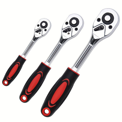 Ratchet Wrench Set 3-Piece - 1/4 3/8 1/2 Inch Drive Extendable Socket Wrench, 72-Tooth Quick-Release Reversible Gear, Soft Grip Handle, Torque Spanner for Automotive Repair, Mechanics & DIY