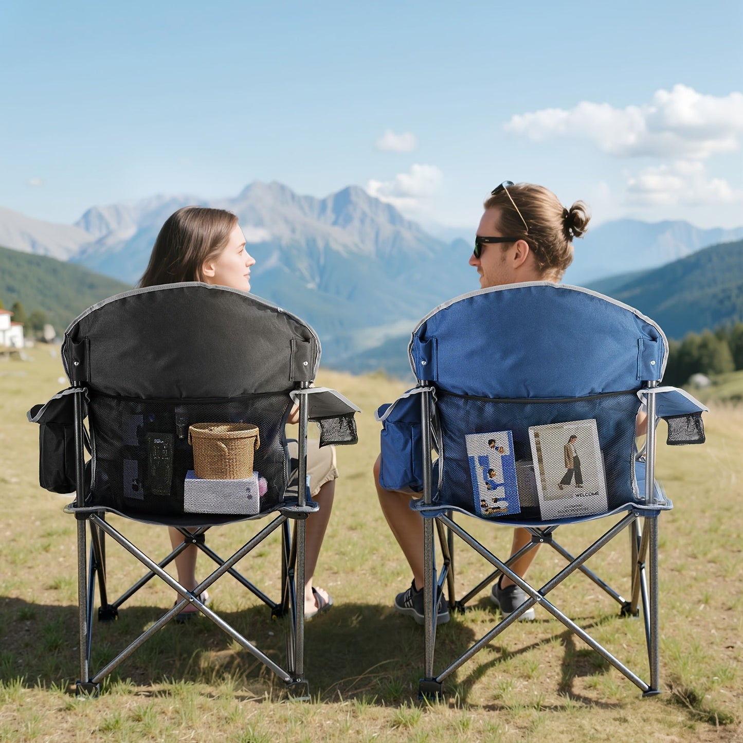 Heavy Duty Camping Folding Chair 500 LBS Capacity – Extra Large Outdoor Camp Chair with Organizer Bag, Cooler Bag, Cup Holder & Carry Bag for Lawn, Beach, Travel & Hiking – 1 Pack or 2 Pack