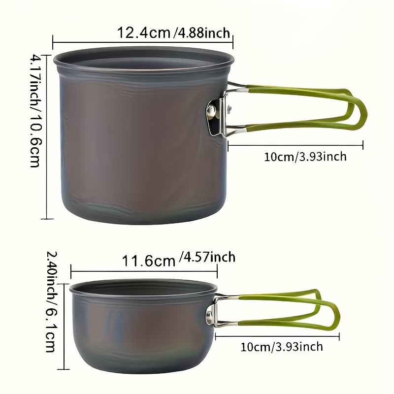 Portable Camping Cookware Set with Double Pot & Utensils - Lightweight Open Fire Cooking Kit with Forks Knives Spoons, Compact Space-Saving Iron Cookware for Outdoor Camping Picnic Travel Adventures