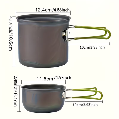 Portable Camping Cookware Set with Double Pot & Utensils - Lightweight Open Fire Cooking Kit with Forks Knives Spoons, Compact Space-Saving Iron Cookware for Outdoor Camping Picnic Travel Adventures