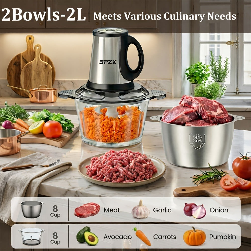 Electric Food Chopper with 2 Bowls & 2 Blades – Multi-Function Food Processor, Meat Grinder & Vegetable Chopper for Meats, Salads, Nuts, Garlic & More
