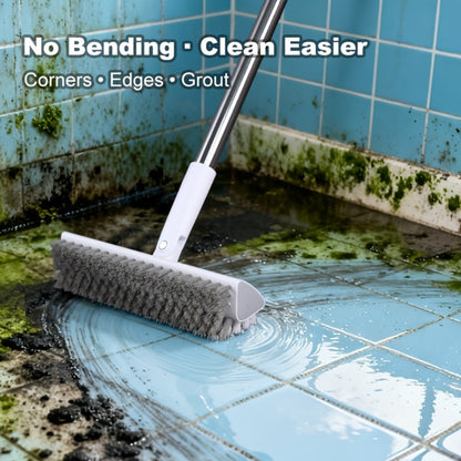 Cleaning Brush with Long Handle 180° Rotating Double-Sided Stiff Bristles Floor Scrub Brush for Bathroom Kitchen Patio Tile Shower Outdoor Heavy Duty Multi-Purpose Scrubber with Stainless Steel Handle