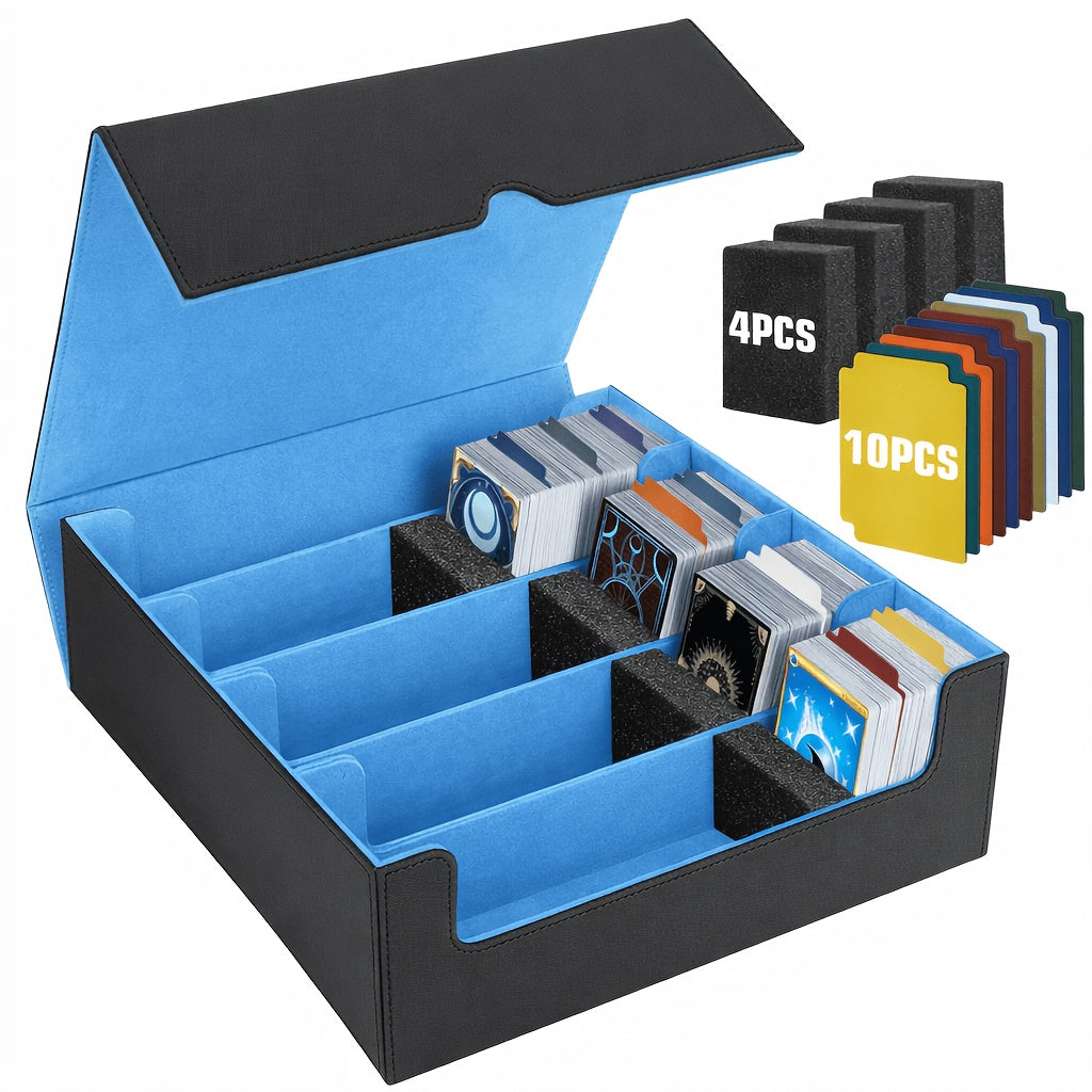 Trading Card Storage Box 5-Row 3900+ Capacity – Card Deck Case with 48 Colorful Dividers & 5 Foam Supporters for MTG Commander Yu-Gi-Oh Pokemon TCG Sports Cards