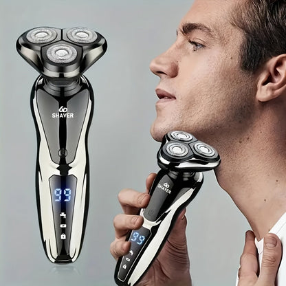 Electric Shaver for Men 3-in-1 Cordless Rechargeable 360° Floating Rotary – Beard Trimmer, Nose Hair Trimmer & Face Shaver with LED Display, 90-Min Battery & USB Charging, Black