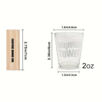 Drinking Game Tower Set 60 Wooden Challenge Blocks with 4 Glass Cups – Adult Party Game for Game Night Camping Bar Bachelorette, Funny Halloween Christmas Birthday Gift for Adults