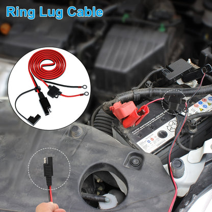 SAE Battery Cable Extension Wire 2pcs – SAE to O-Ring Terminal Connector Harness with 10A Fuse for Motorcycle, Car, ATV, Tractor & Riding Mower Battery Charging & Power Access