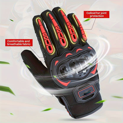 Motorcycle Gloves Full Finger Touchscreen – Hard Knuckle Protection, Breathable Knit, Cycling & Outdoor Riding, Sizes M–XXL, Black & Red