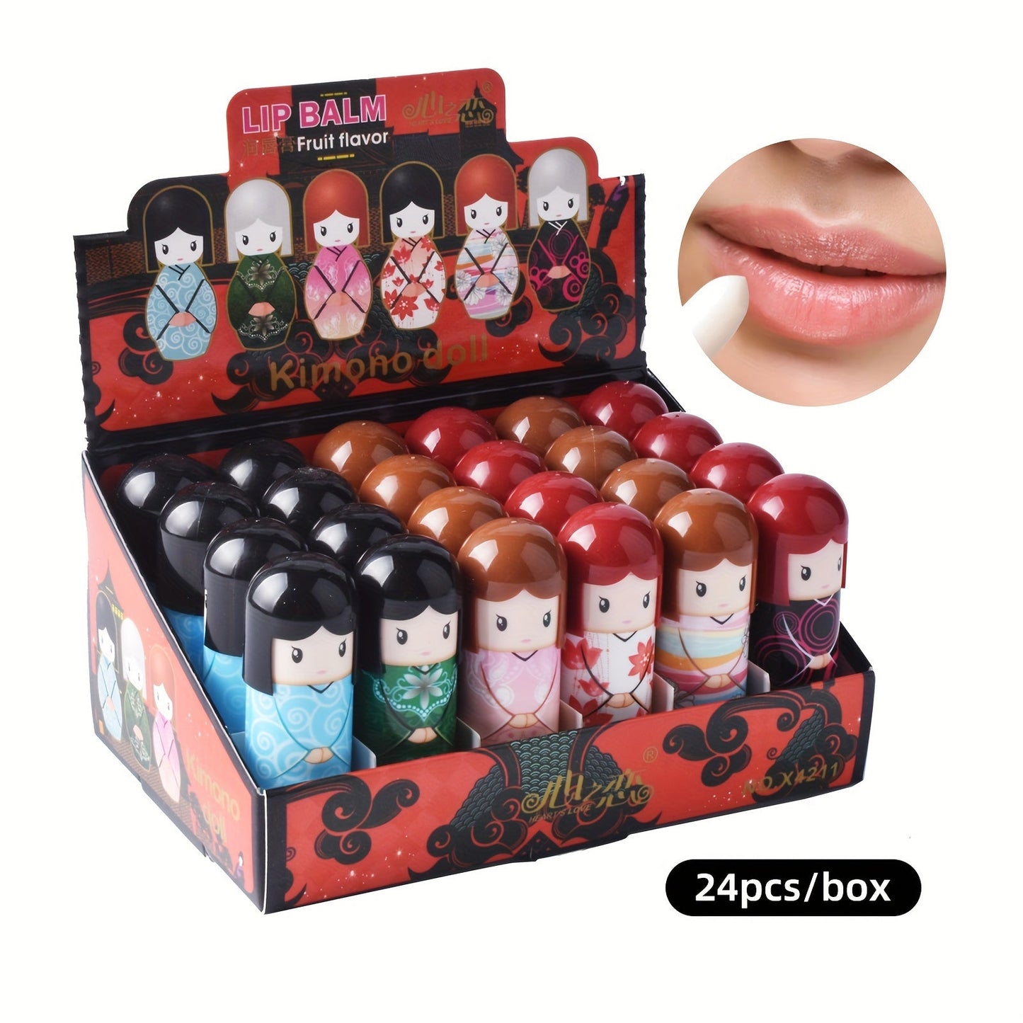 Lip Balm Set 24 Pieces - Cute Doll Design Moisturizing Lip Care, Long-Lasting Hydration for Dry & Chapped Lips, Fun Birthday Gift for Girls, Teens & Kids, Set A & Set B