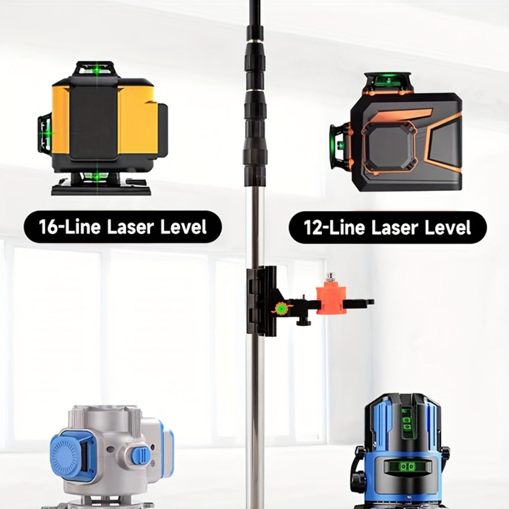 Telescoping Laser Level Pole 15.4ft / 4.7m – Adjustable Extension Rod with 1/4"-20 & 5/8"-11 Thread Mount for Rotary and Line Lasers, Professional Surveying & Construction Staff