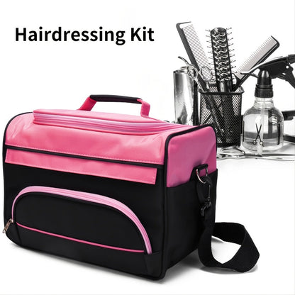 Hairdresser Tool Bag Multi-Functional Salon Styling Organizer with Adjustable Strap Large Capacity Hair Makeup Artist Case for Professionals Travel Pink Black Zebra