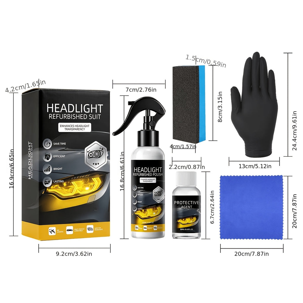 Headlight Restoration Kit With Applicator Sponge, Mild Non-Streaky Surface Care Fluid, Gentle Buffing Brightens Dull Hazy Yellow Headlight Lenses, Quick Simple Vehicle Lamp Upkeep For Daily Use