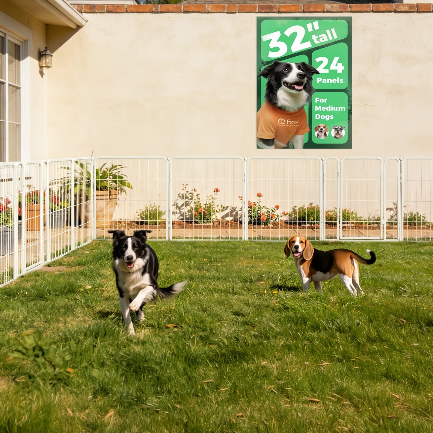 Dog Playpen with Gate – Heavy Duty Metal Pet Exercise Pen for Large Medium Small Dogs, 8/16/24/32/48 Panels, 24/32/40/45/50 Inch Height, Portable Indoor Outdoor Dog Fence for Yard Garden RV Camping