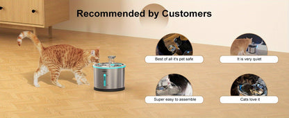 Cat Water Fountain Stainless Steel 50oz/1.5L - Ultra Quiet Auto Pet Water Dispenser with LED Light, Visible Window & Dishwasher Safe - Includes Replacement Filters for Cats & Dogs Indoor