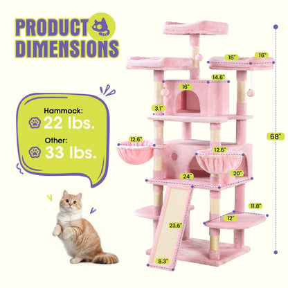Cat Tree Tower Multi-Level for Indoor Cats - Cat Furniture with Sisal Scratching Posts, Plush Perches, Hammock, Basket & Corner Condo Cave, Hanging Toys & Climbing Ramp, Multiple Sizes & Colors