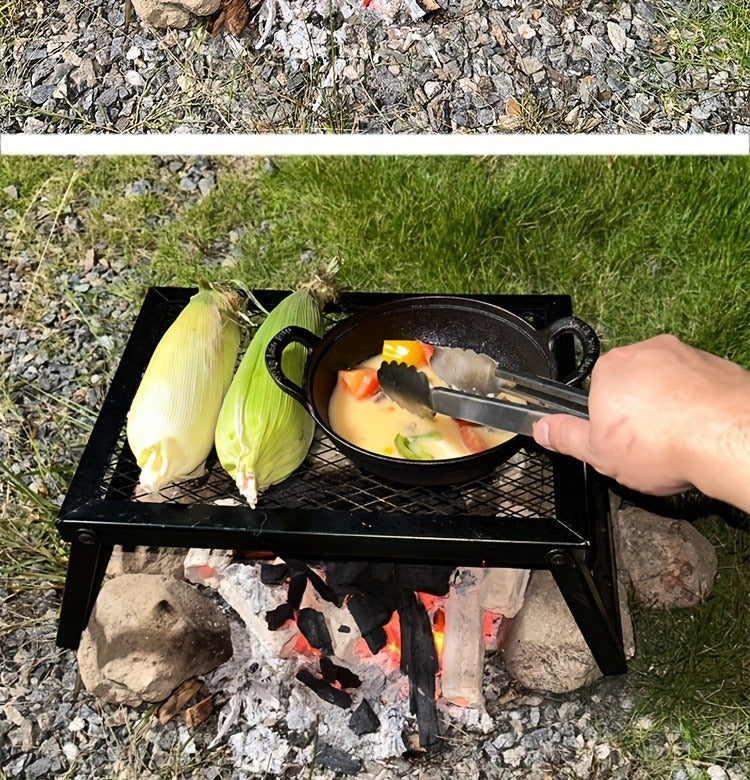 Portable Camping Bonfire Grill with Storage Bag – Heavy Duty Iron Barbecue Rack for Outdoor Picnic, RV Party & Firewood Heating, Includes Food Clips and Cleaning Cloths, Great Men's Gift
