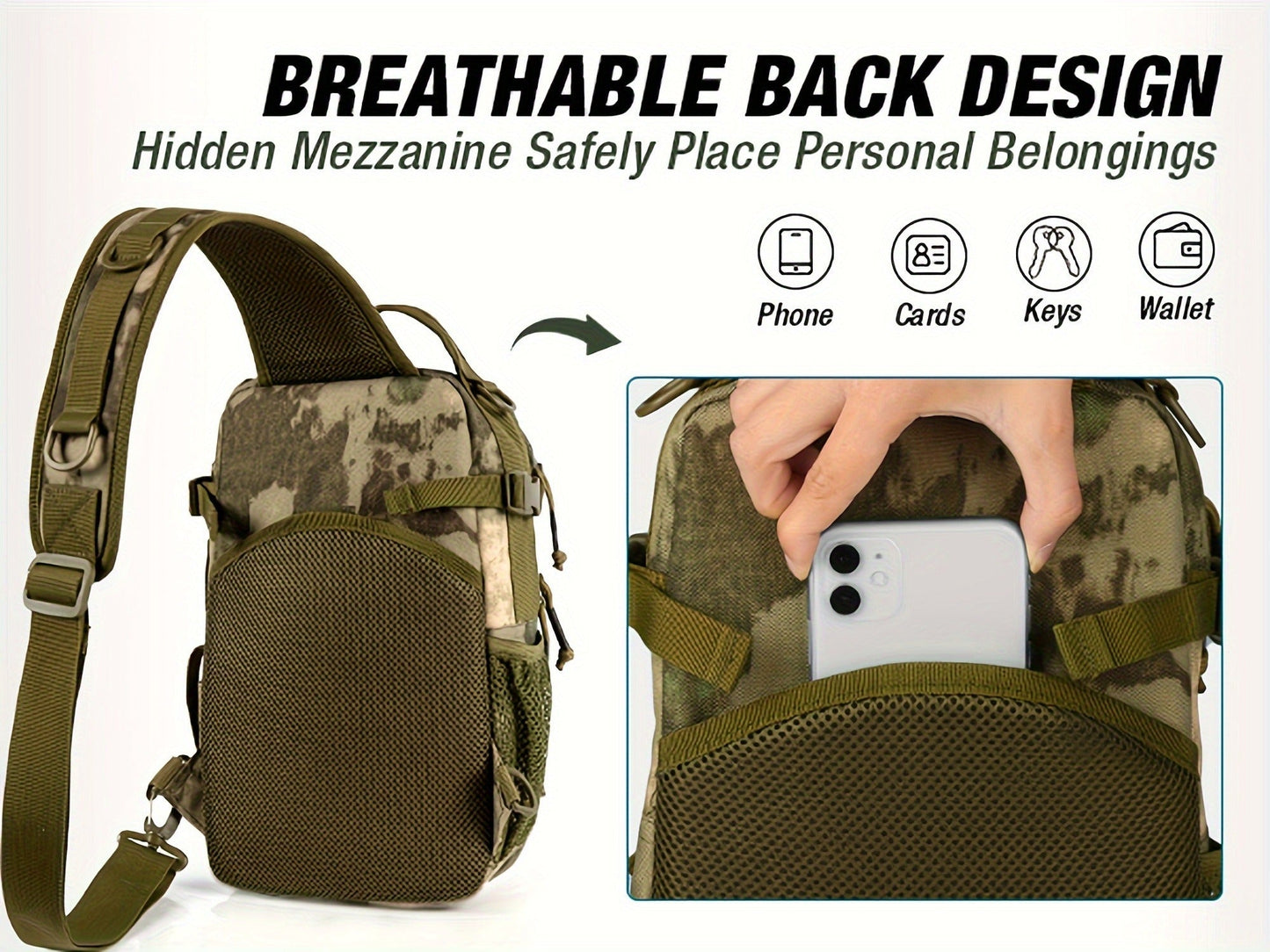 Camouflage Fishing Shoulder Bag with Zipper – Tactical Outdoor Gear Bag for Fishing Tackle, Hunting & Camping, Multi-Pocket Crossbody Bag, Available in Green Camo, Black Camo, Black & Khaki, Gift Box Option