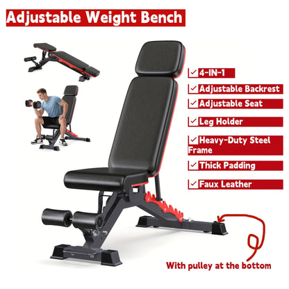 Adjustable Weight Bench 6-in-1 Foldable – Flat Incline Decline, Resistance Bands, Preacher Curl & Leg Developer, 770lb Capacity – Home Gym Strength Training Bench