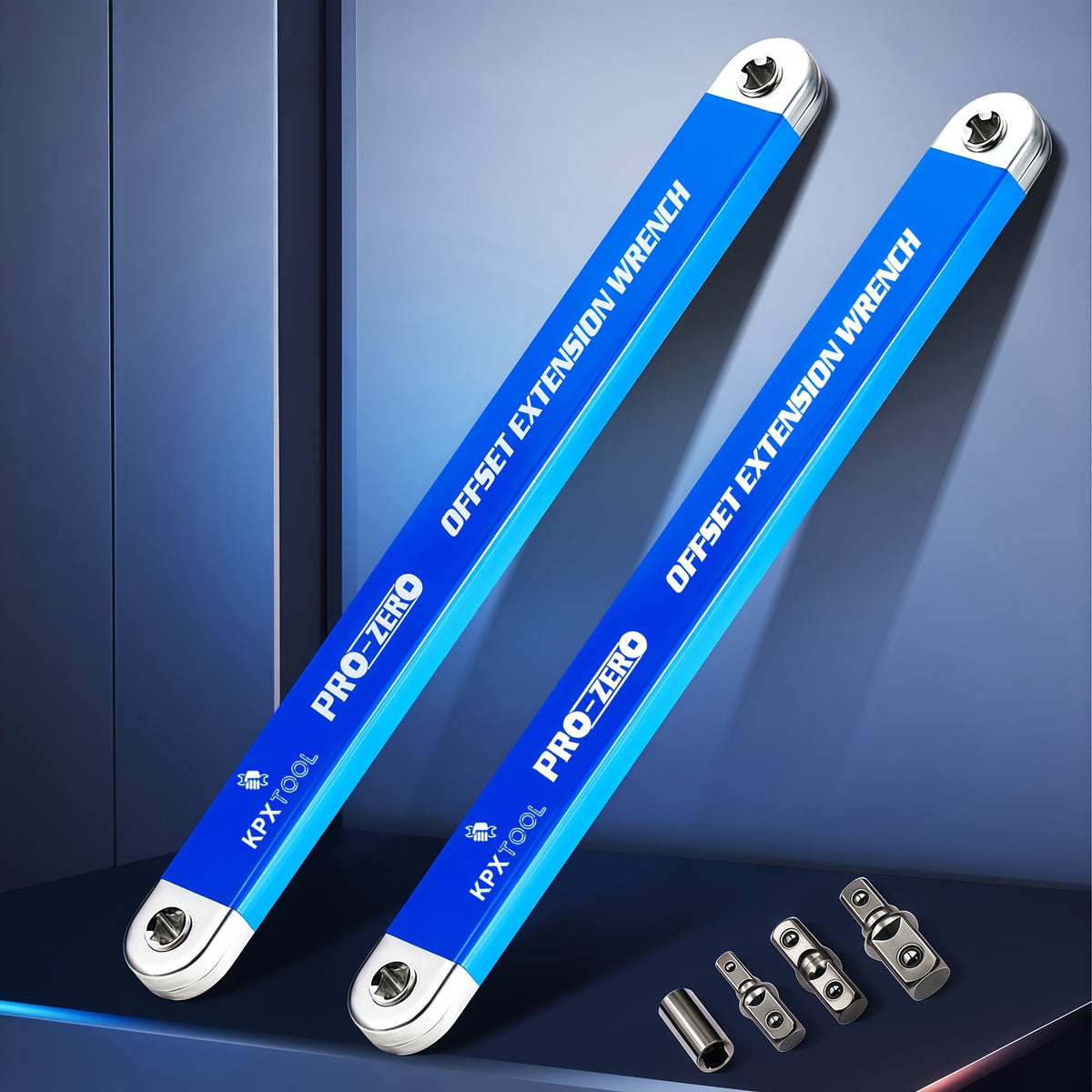 2-in-1 Multi-Function Ratchet Offset Extension Wrench | With 1/2", 1/4" and 3/8" Square Head Adapters, 180 Degree Swivel, High Torque, Non-Slip Handle, Durable Metal, Automotive Repair Hand Tools