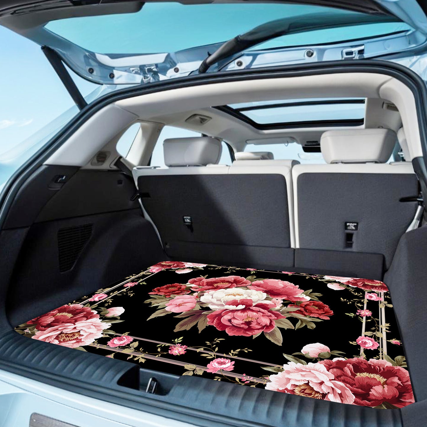 1pc Car Rear Cargo Pad, Elegant Pink Peony Floral Arrangementthe Pattern Design, Anti-Slip, Wear-Resistant, Washable, Keep The Car Interior Clean And Tidy, General, Pet Mat, Car Accessories Interior.
