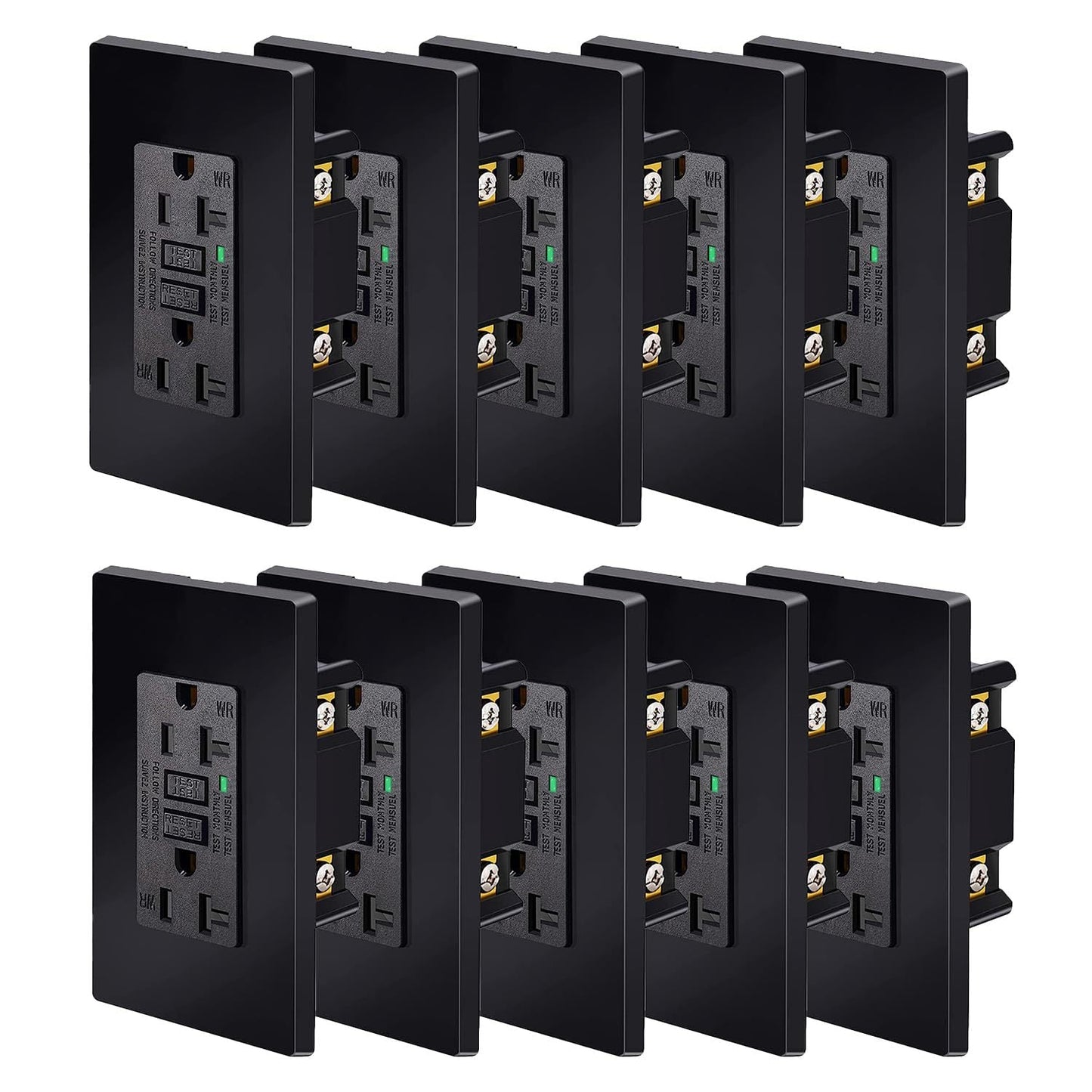 GFCI Outlet 20 Amp Tamper Resistant WR Weather Resistant with Wall Plate ETL Listed LED Indicator Test Reset Button Ground Fault Circuit Interrupter for Bathroom Kitchen Garage 2 4 6 10 20 Pack Black White