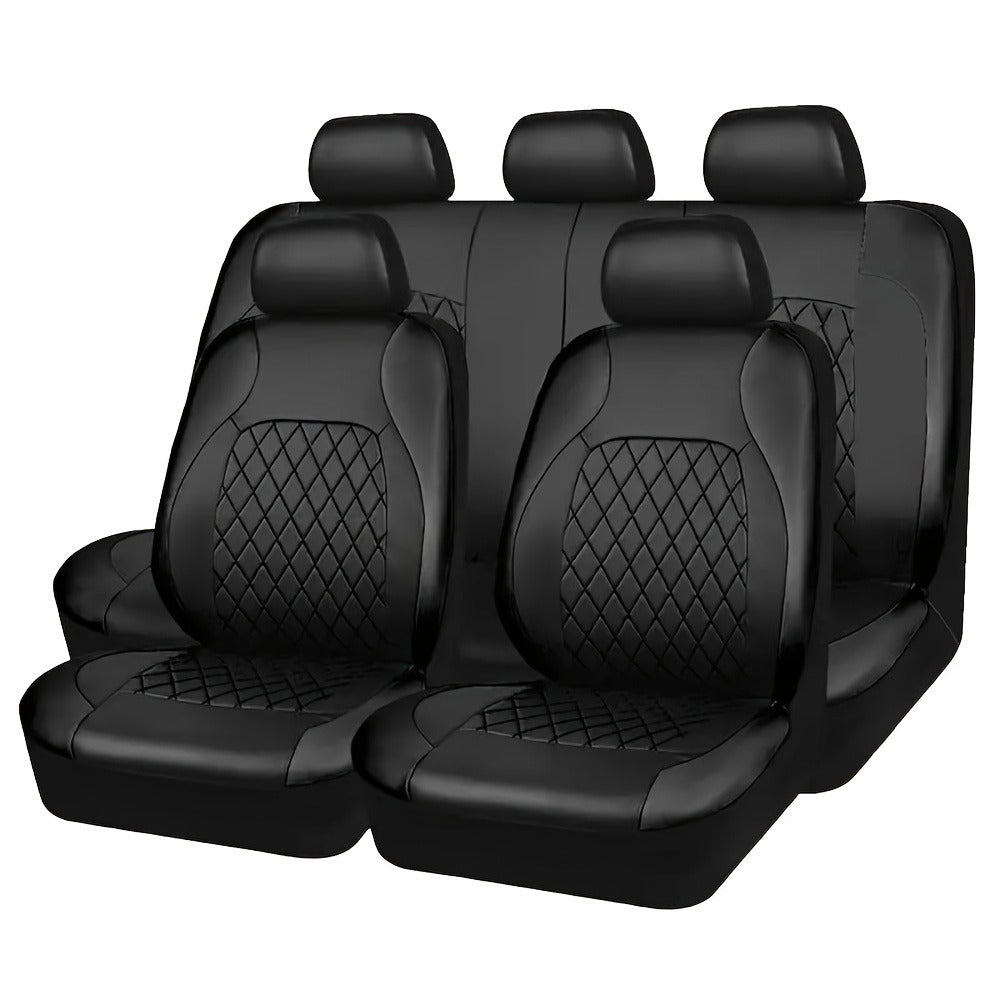 Nappa Leather Car Seat Covers Full Set 5 Seat – Front & Rear Bench Cover, Scratch-Proof Universal Fit for SUV Truck Jeep, Car Interior Accessories, Red / Blue / Black / Gray