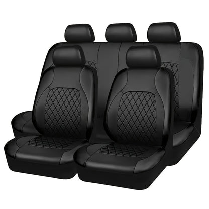 Nappa Leather Car Seat Covers Full Set 5 Seat – Front & Rear Bench Cover, Scratch-Proof Universal Fit for SUV Truck Jeep, Car Interior Accessories, Red / Blue / Black / Gray