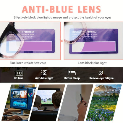 Blue Light Blocking Reading Glasses 3 Pack - Anti Blue Light Computer Readers for Women and Men, Square Spring Hinge Frames with Eyeglass Cloths and Bags, Multiple Magnifications