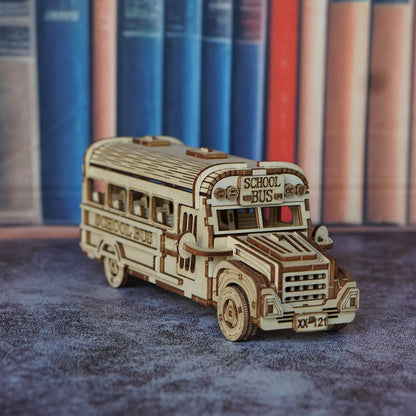 Wooden School Bus Model Kit DIY – American-Style 3D Puzzle with SCHOOL BUS Sign, Handmade Yellow Plywood STEM Craft Gift for Adults Teens Teachers Birthday Halloween Christmas