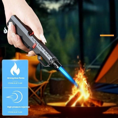 1300° Outdoor Windproof Torch Lighter Blue Flame with Safety Lock & Non-Slip Grip - Refillable for Candles, BBQ, Fireplace & Camping | 2 Colors | Butane Not Included