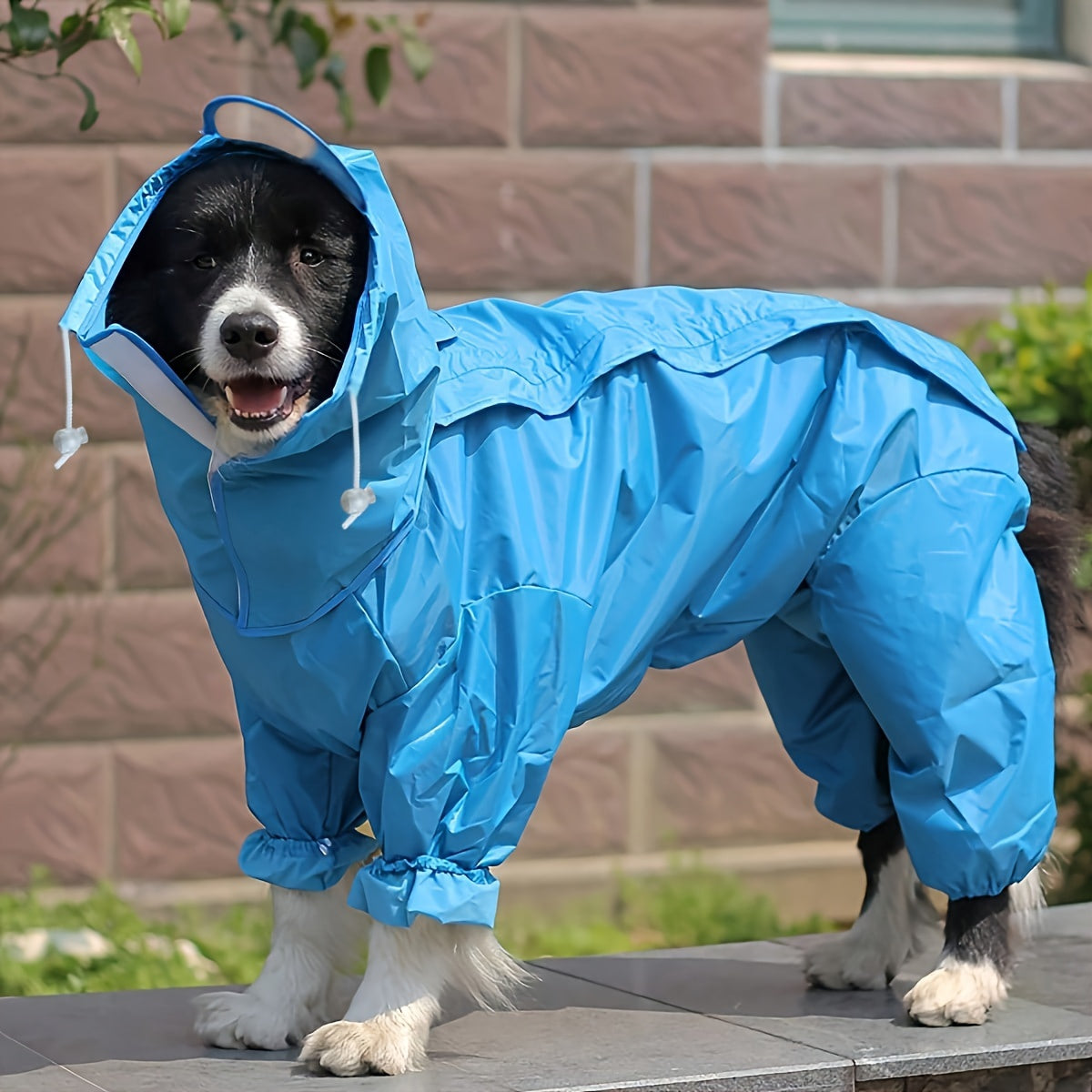 Dog Raincoat Full Body Waterproof - Blue Polyester Rain Jacket with Hood & Footies for Small Medium Large Dogs, Easy Hook-and-Loop Closure, All-Breed Dog Rain Coat S to 7XL