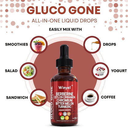 Blood Sugar Support Liquid Drops with Ceylon Cinnamon Berberine Bitter Melon Gymnema Chromium Turmeric Panax Ginseng — Vegan Glucose Metabolism Drops | 2.03 fl oz