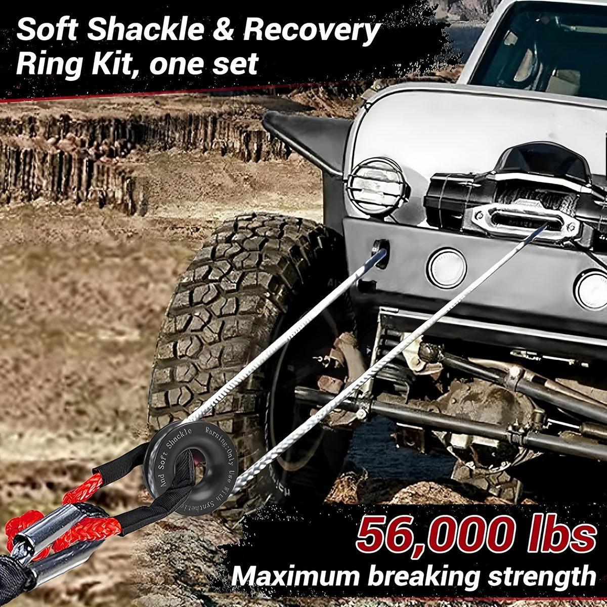3-Pack Recovery Ring And Soft Shackle (1/2 Inch X 22 Inch) Kit for Synthetic Winch Rope for ATV UTV SUV Truck Off-Road Vehicle Recovery