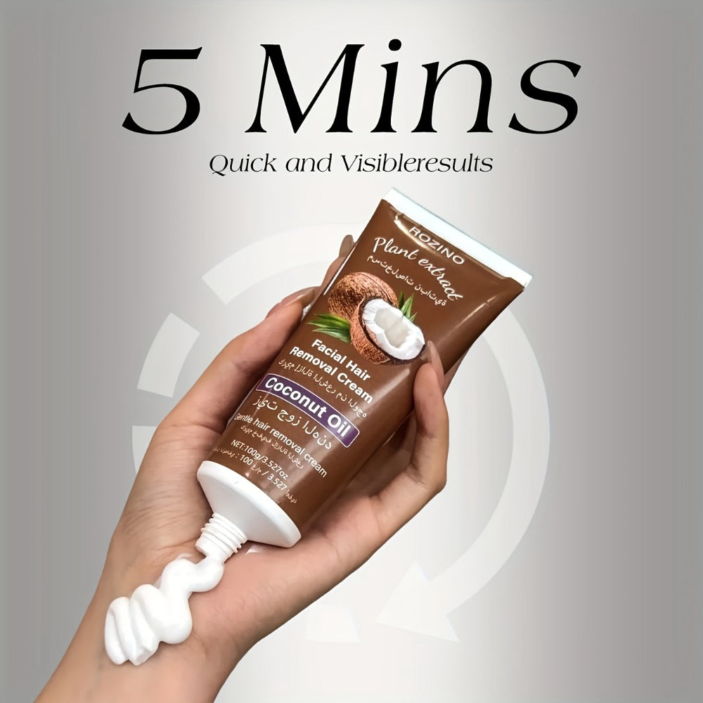 Coconut Hair Removal Cream 100g — Painless Depilatory for Women, Face Legs Armpits Bikini Area, Gentle Sensitive Skin Formula, Semi-Permanent Smooth Results