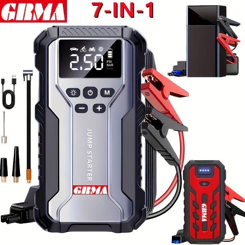 Portable Emergency Power Supply with 7 Functions, Featuring a 150PSI Digital Display. This Car Battery Charger Is Designed for 2.64-Gallon Gasoline Or 2.38-Gallon Diesel Engines, Making It an Ideal Emergency Starter for Vehicles
