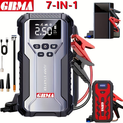 Portable Emergency Power Supply with 7 Functions, Featuring a 150PSI Digital Display. This Car Battery Charger Is Designed for 2.64-Gallon Gasoline Or 2.38-Gallon Diesel Engines, Making It an Ideal Emergency Starter for Vehicles