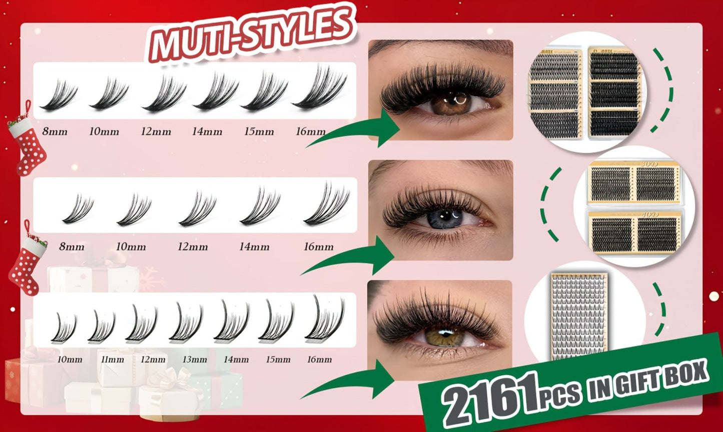 Gift-Ready Fluffy Wispy Lash Clusters Kit with Gift Bags — Manga & Fairy Top & Bottom Clusters, Natural Volume, Long-Lasting Reusable, 209–1993pcs Options, Beauty Gift for Women