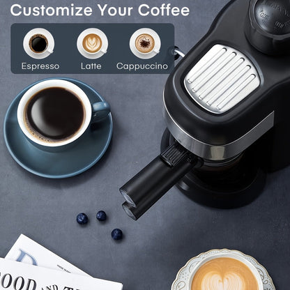 Espresso Machine 3.5 Bar Steam 4 Cup Cappuccino & Latte Maker with Milk Frother – Stainless Steel One-Touch Home Coffee Machine for Espresso, Cappuccino & Latte, Black