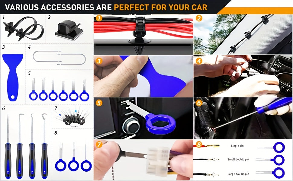 240pcs Auto Trim Removal Tool, Auto Push Pin Bumper Retainer Clip Set Fastener Terminal Remover Tool Adhesive Cable Clips Pry Kit Car Panel Radio Removal Auto Clip Pliers, for Car Interior & Exterior Repair
