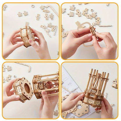 LED Wooden Lantern Model Kit – Rotating Mechanical 3D Wooden Puzzle for Adults & Teens, Glowing Vintage Desk Decor Display, Unique Christmas Birthday Gift for Puzzle Lovers & Craft Enthusiasts