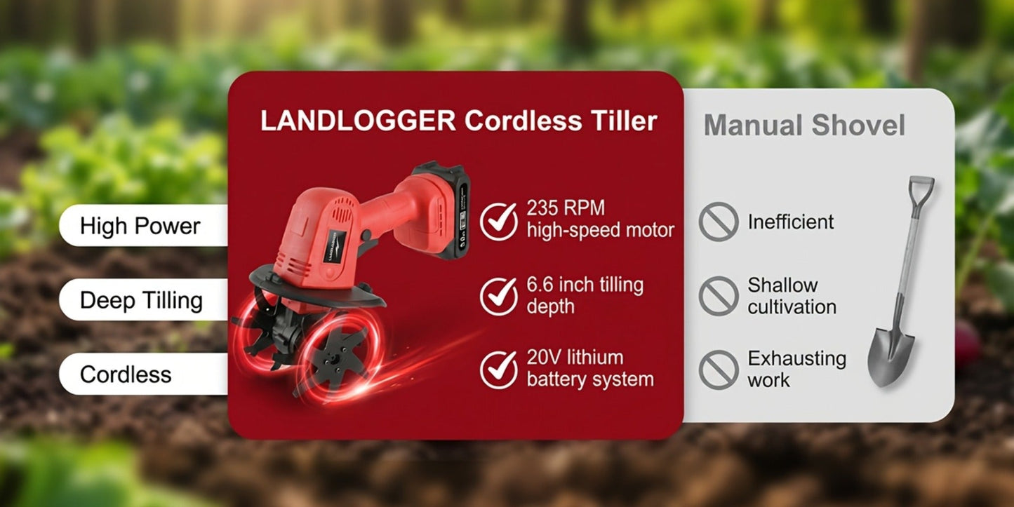 Cordless Electric Cultivator 20V Lightweight Handheld Rotary Tiller – 9-Inch Width 6.6-Inch Depth, 1 or 2 Batteries & Charger, Garden Soil Tiller for Courtyard Farmland Vegetable Garden Raised Bed