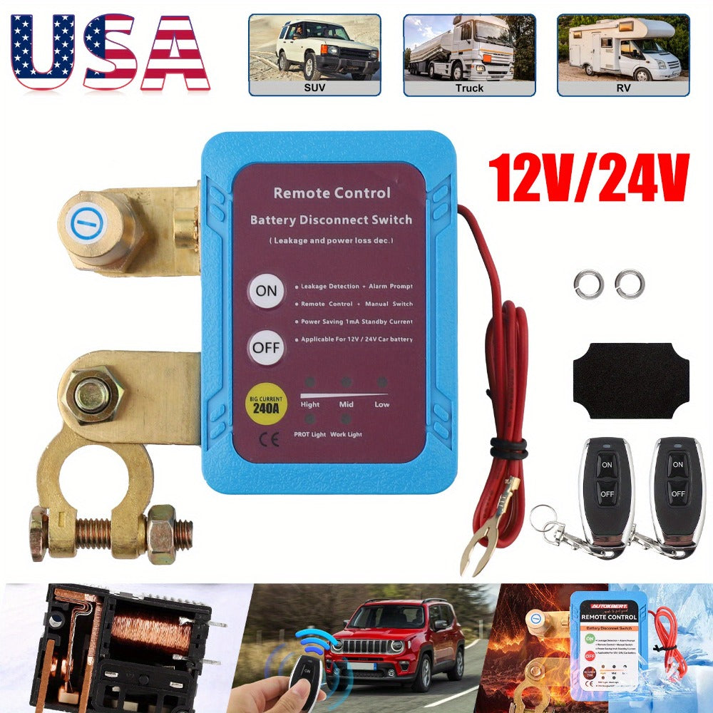 Remote Battery Disconnect Switch 240A 12V/24V – Wireless Kill Switch with Digital Display & Auto Power Shut-Off for Car, Truck, Boat – Magnetic Latching, 500A Instantaneous, Anti-False Contact