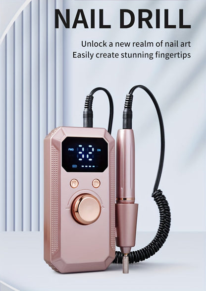 Cordless Electric Nail Drill Machine Rechargeable Professional E-File 11 Bits 20 Sanding Discs High Speed Acrylic Gel Natural Nails Polishing Portable Home Salon Black Pink White Grey Rose Gold