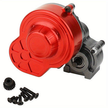 Metal Gearbox with Motor Gears for 1/10 RC Crawler Truck – LCG Transmission Upgrade for Axial SCX10 WRAITH 313mm Wheelbase, Red Titanium Alloy Precision Machined Parts