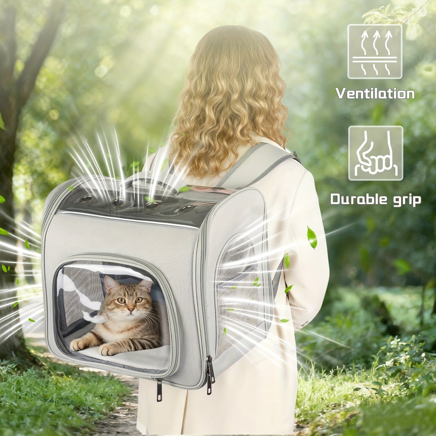 Pet Backpack for Cats and Dogs - Foldable Breathable Mesh Window Carrier Bag with Front Opening, Lightweight Travel Backpack for Hiking Walking Outdoor Adventures, Available in Pink Gray Blue Purple